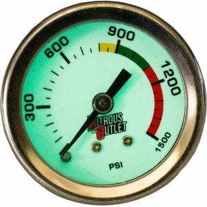 Nitrous Outlet 00-63001-6 - luminescent Nitrous Pressure Gauge 6AN Manifold 0-1500 PSI Range 1.5 inch White Face