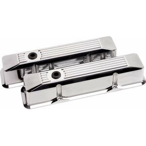 Billet Specialties - 95620 - Valve Covers SBC Ribbed Polished Tall