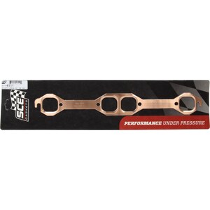 SCE Gaskets - 4111 - 18 Degree SBC Copper Embossed Exhaust Gasket - Pro Copper - 1.600 x 1.740 in Port - Copper - 18 Degree / Brodix Head - Small Block Chevy