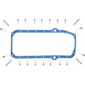 Fel-Pro - OS 34510 T - Oil Pan Gasket - 1 Piece - Plastic Core Silicone Rubber - Either Side Dipstick - SBC