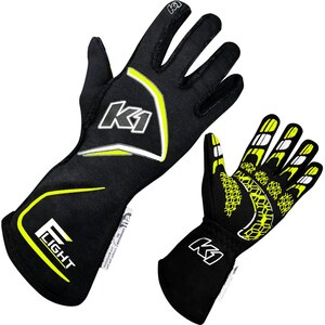 K1 RaceGear - 23-FLT-NFY-L - Gloves Flight Large Black-Flo Yellow