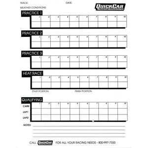 QuickCar - 51-235 - Time Organizer Sheets 100 Lap (50PK)