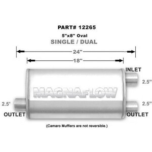 Magnaflow - 12265 - 2-1/2 in Offset Inlet - Dual 2-1/2 in Outlets - 18 x 8 x 5 in Oval Body - 24 in Long