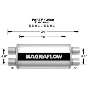 Magnaflow - 12469 - Dual 3 in Inlets - Dual 3 in Outlets - 18 x 8 x 5 in Oval Body - 24 in Long