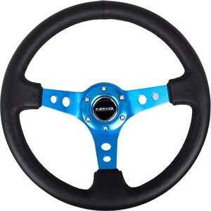 NRG Innovation - RST-006BL - Steering Wheel 350mm 3in Dish Blk Leather/Blue Ct