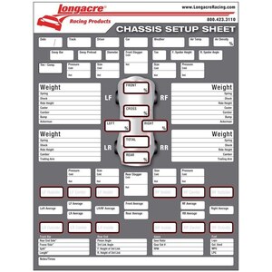 Longacre - 52-22528 - Chassis Set Up/Tire Sheet
