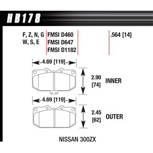 Hawk - HB178N.564 - HP Plus Compound - Wide Temperature Range - Front - Nissan 300ZX 1989-1996