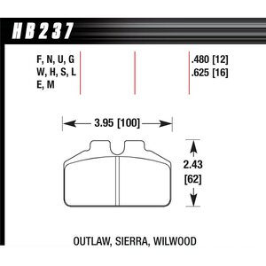 Hawk - HB237N.625 - HP Plus Compound - Wide Temperature Range - Dynalite Bridge Bolt Style Caliper