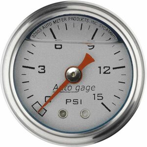 AutoMeter - 2178 - 1-1/2in Pressure Gauge - 0-15psi - Silver Face