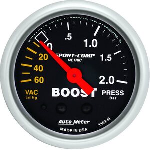 AutoMeter - 3303-M - 2-1/16in S/C Boost/Vacuum Gauge