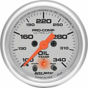 AutoMeter - 4340 - 2-1/16in U/L Oil Temp Gauge w/Peak & Warning