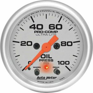 AutoMeter - 4352 - 2-1/16in U/L Oil Press. Gauge w/Peak & Warning