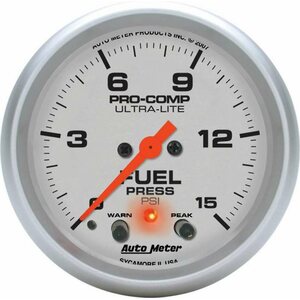 AutoMeter - 4470 - 2-5/8in U/L Fuel Press. Gauge w/Peak & Warning