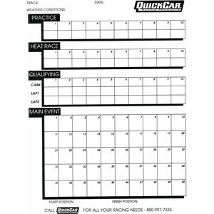 QuickCar - 51-230 - Time Organizer Sheets 50 Lap