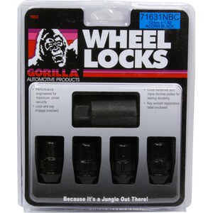 Gorilla - 71631NBC - 4 Wheel Locks 12mm x 1.5 Black Chrome