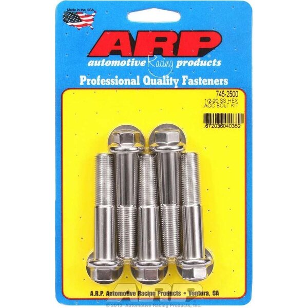 ARP S/S Bolt Kit - 6pt (5) 1/2-20 x 2.500 ARP S/S Bolt Kit - 6pt (5) 1/2-20 x 2.500