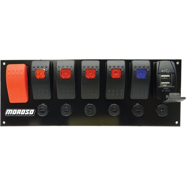 Moroso - 74194 - Rocker LED Switch Panel w/Breakers & USB Ports
