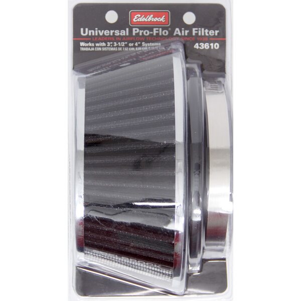 Edelbrock - 43610 - Pro-Flo Air Filter Cone 3.70 Tall Black/Chrome