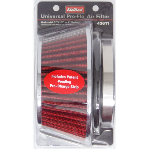 Edelbrock - 43611 - Pro-Flo Air Filter Cone 3.70 Tall Red/Chrome