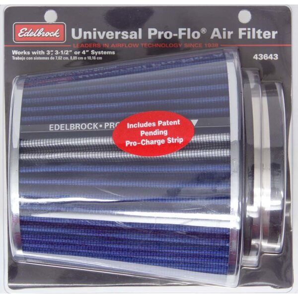 Edelbrock - 43643 - Pro-Flo Air Filter Cone 6.70 Tall Blue/Chrome
