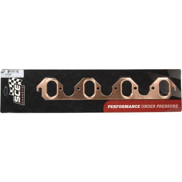 SCE Gaskets - 4035 - 429-460 Ford Oval Copper Embossed Exhaust Gasket - Pro Copper - 1.250 x 2.125 in Oval Port - Copper - Big Block Ford
