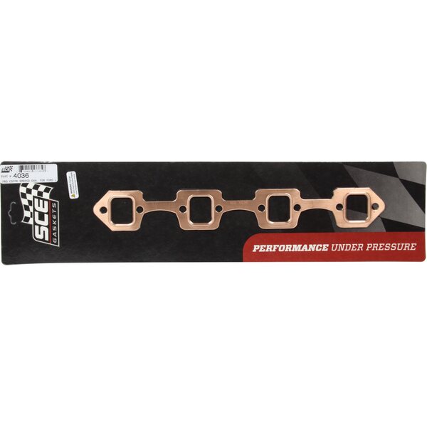 SCE Gaskets - 4036 - Ford Windsor Copper Embossed Exhaust Gasket - Pro Copper - 1.200 x 1.470 in Rectangular Port - Copper - Small Block Ford