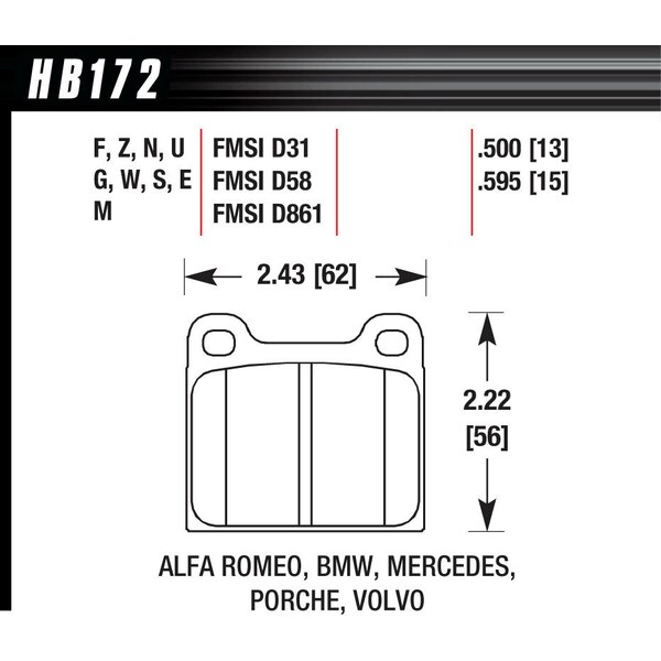 Hawk - HB172E.595 - BRAKE PAD Alfa Romeo / Porsche / Saab / Volvo 1964-2000