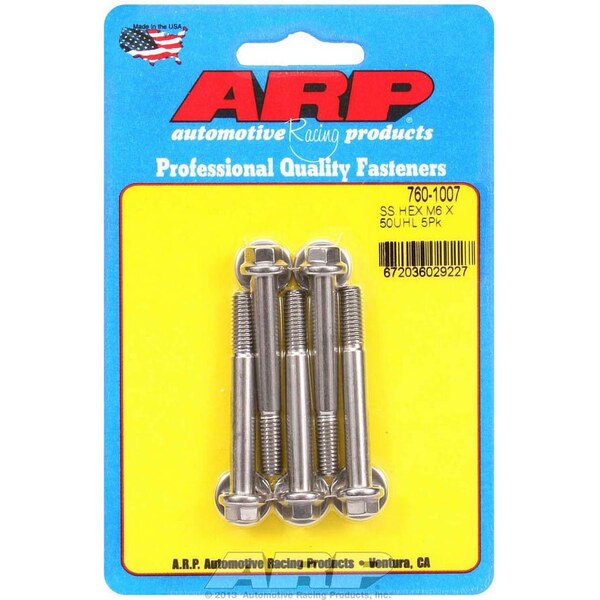 ARP - 760-1007 - 6mm x 1.00 x 50mm 6pt SS Bolts 5pk