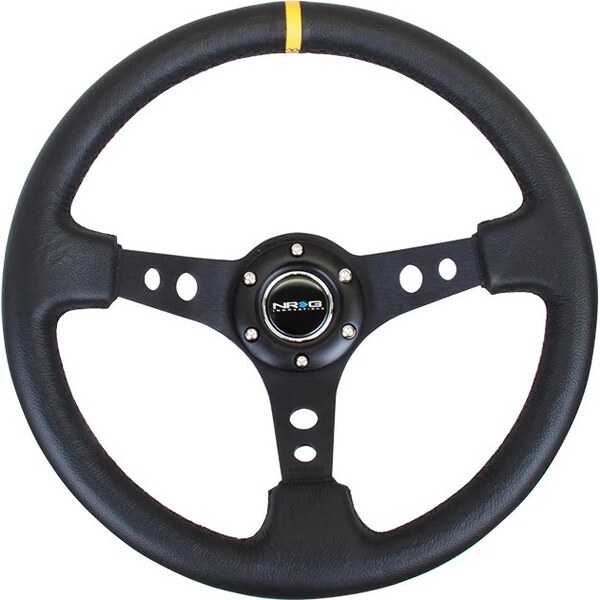 NRG Innovation - RST-006BK-Y - Steering Wheel 350mm 3in Dish Black LeatherYlwStr