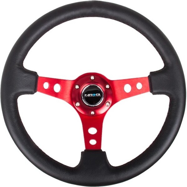 NRG Innovation - RST-006RD - Steering Wheel 350mm 3in Dish Blk Leather/Red Ctr