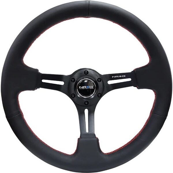 NRG Innovation - RST-018R-RS - Steering Wheel 350mm 3in Dish Black Leather w/Red