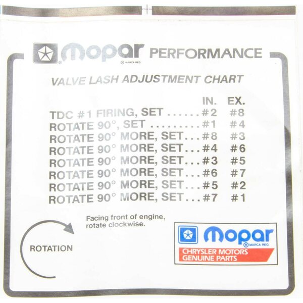 Mopar Performance - P4452989 - Valve Lash Adj. Decal