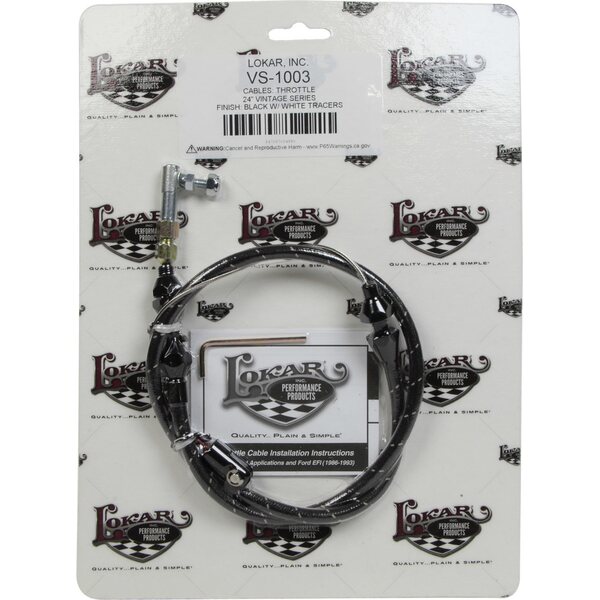 Lokar - VS-1003 - VS Throttle Cable Black Black Wrap w/ White Trac