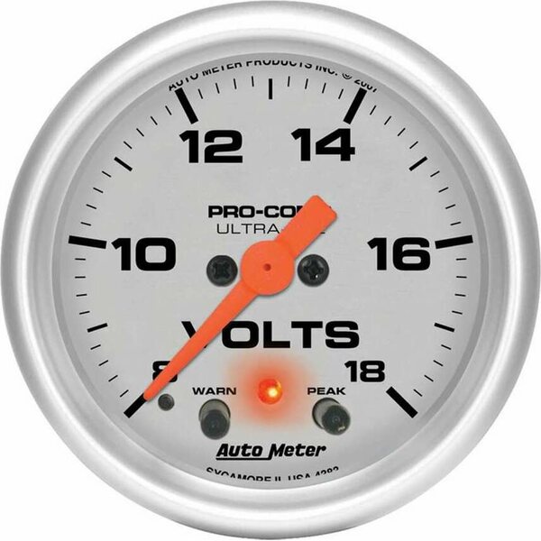 AutoMeter - 4383 - 2-1/16in U/L Volt Gauge w/Peak & Warning