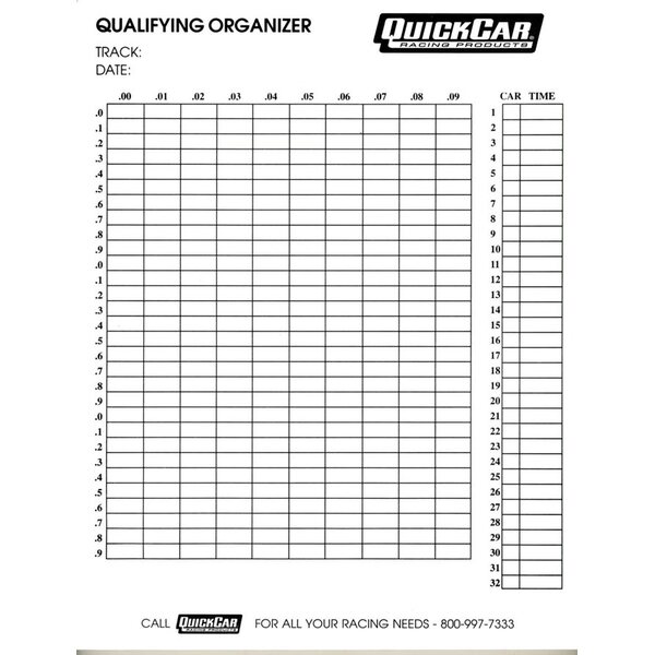 QuickCar - 51-236 - Qualifying Organizer Sheets (50pk)