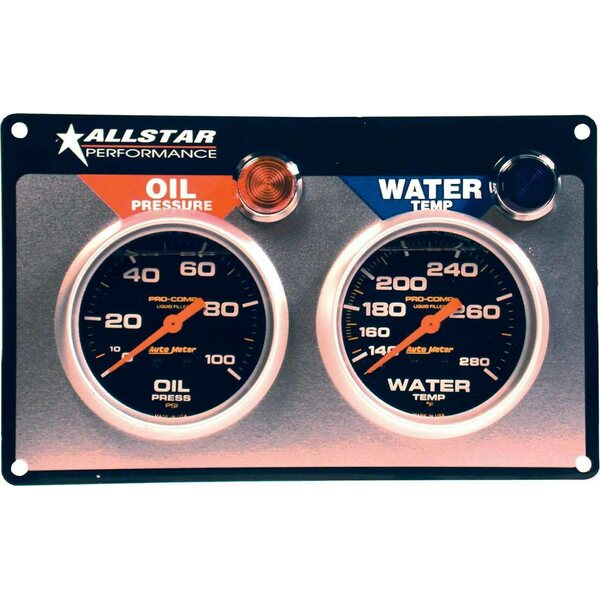 Allstar Performance - 80120 - 2 Gauge Panel A/M OP/WT Liquid Filled