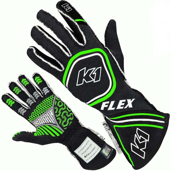 K1 RaceGear - 23-FLX-NFV-S - Glove Flex Small Black / Flo Green SFI / FIA